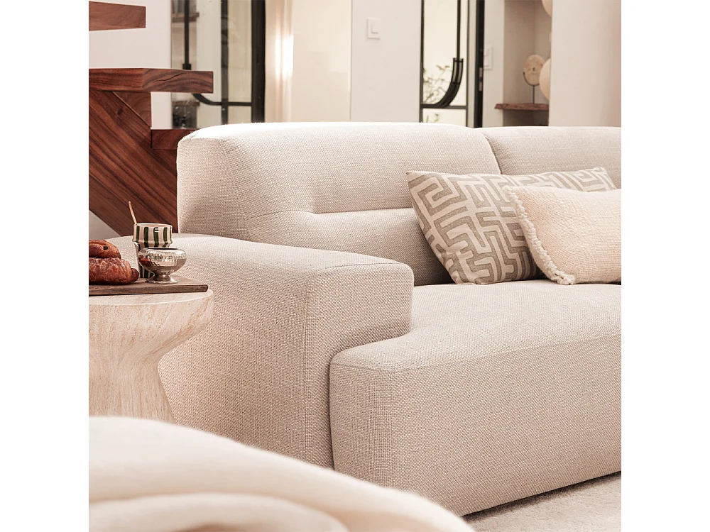 Stune - Canapé droit 4 places en tissu à accoudoirs larges - Beige