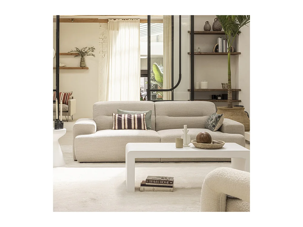 Stune - Canapé droit 4 places en tissu à accoudoirs larges - Beige