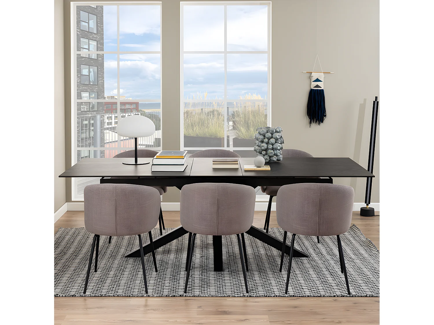 Eurame - Table à manger extensible 6 à 12 personnes en céramique et métal 200-240x100cm - Noir