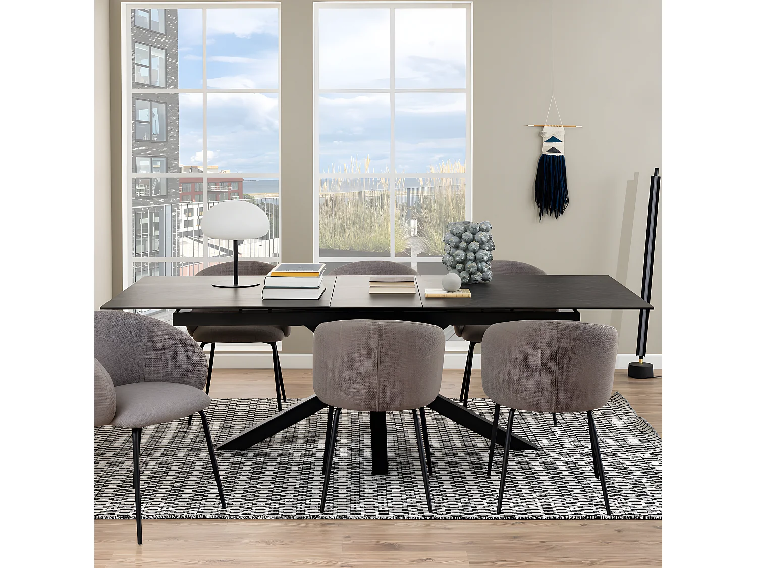 Eurame - Table à manger extensible 6 à 12 personnes en céramique et métal 200-240x100cm - Noir