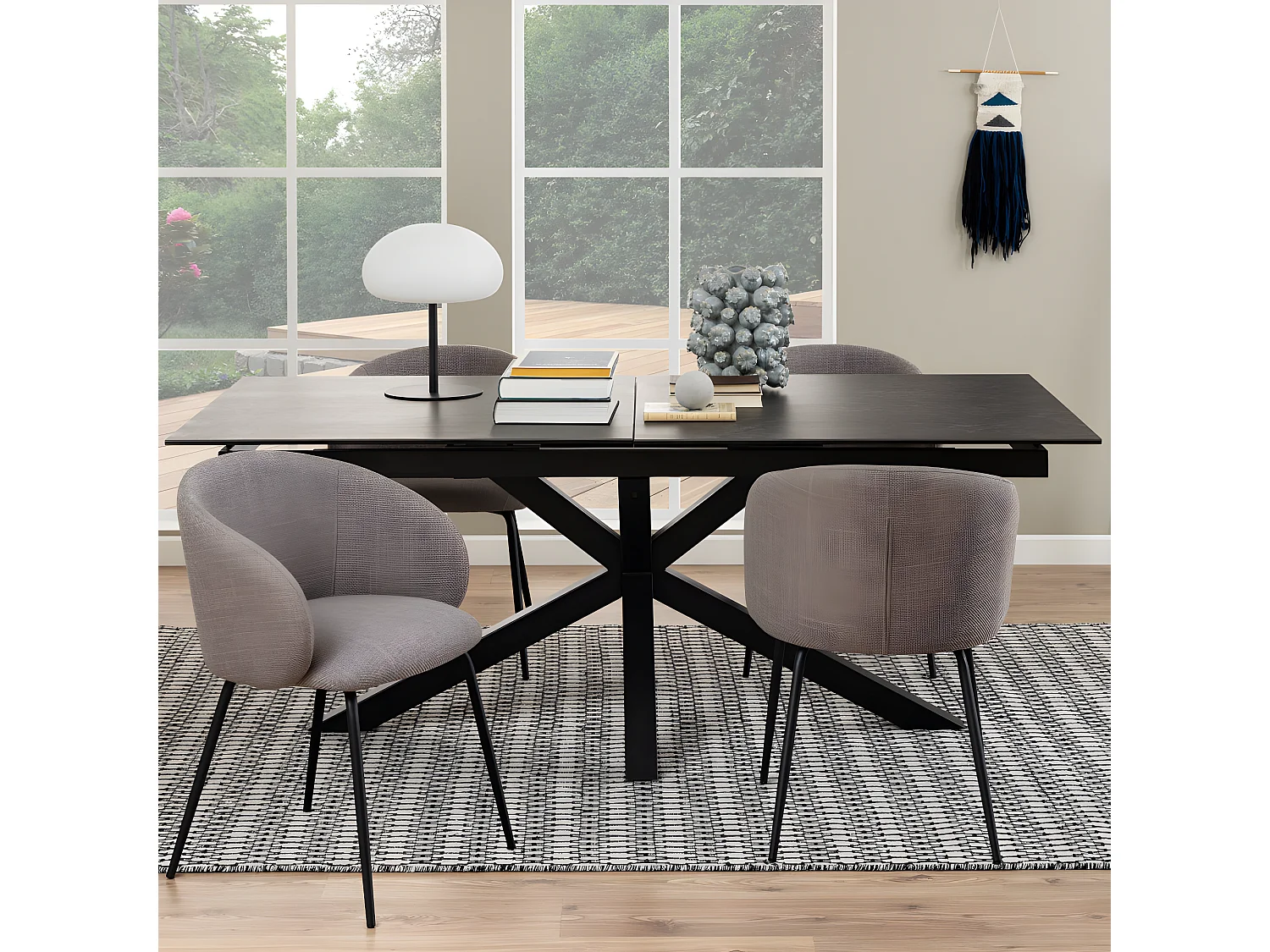 Eurame - Table à manger extensible 6 à 12 personnes en céramique et métal 200-240x100cm - Noir