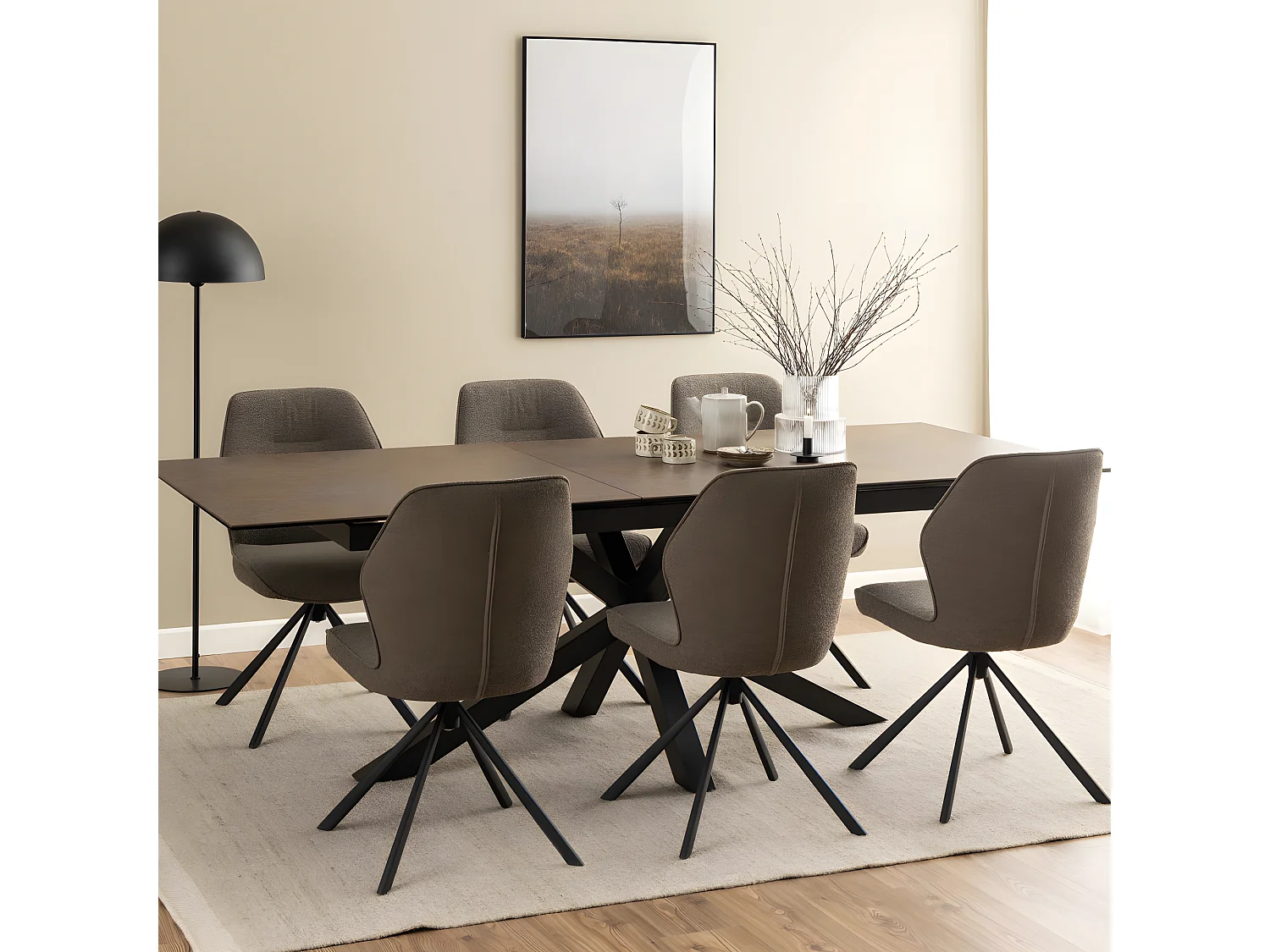 Eurame - Table à manger extensible 6 à 12 personnes en céramique et métal 200-240x100cm - Marron