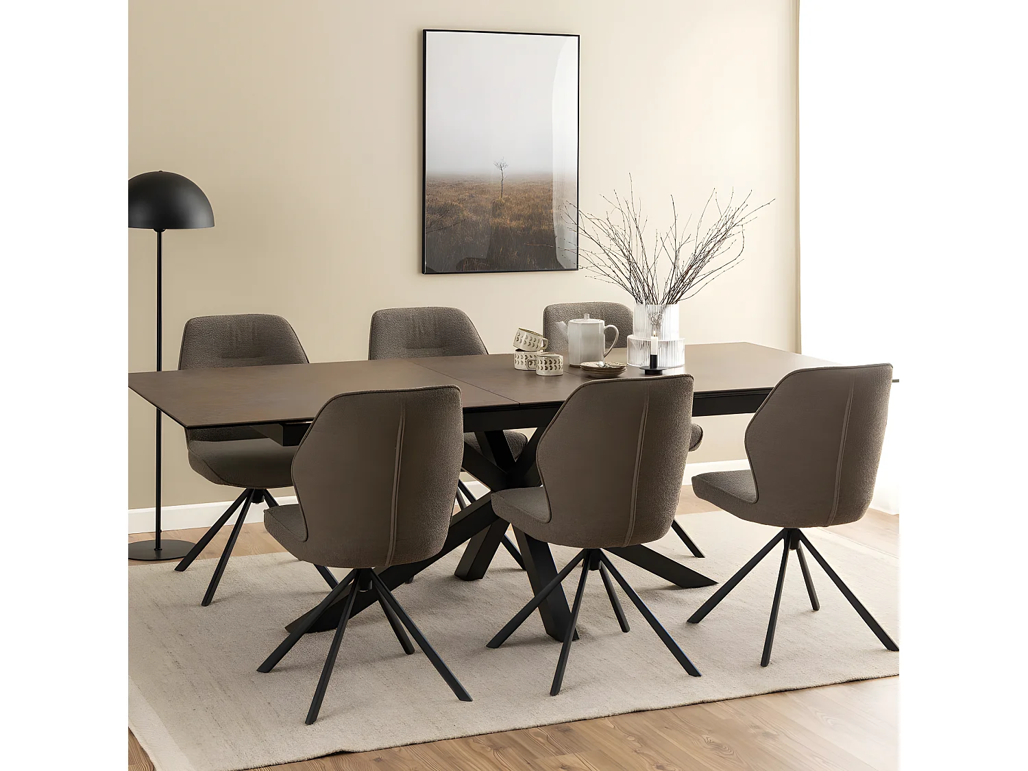 Eurame - Table à manger extensible 6 à 12 personnes en céramique et métal 200-240x100cm - Marron