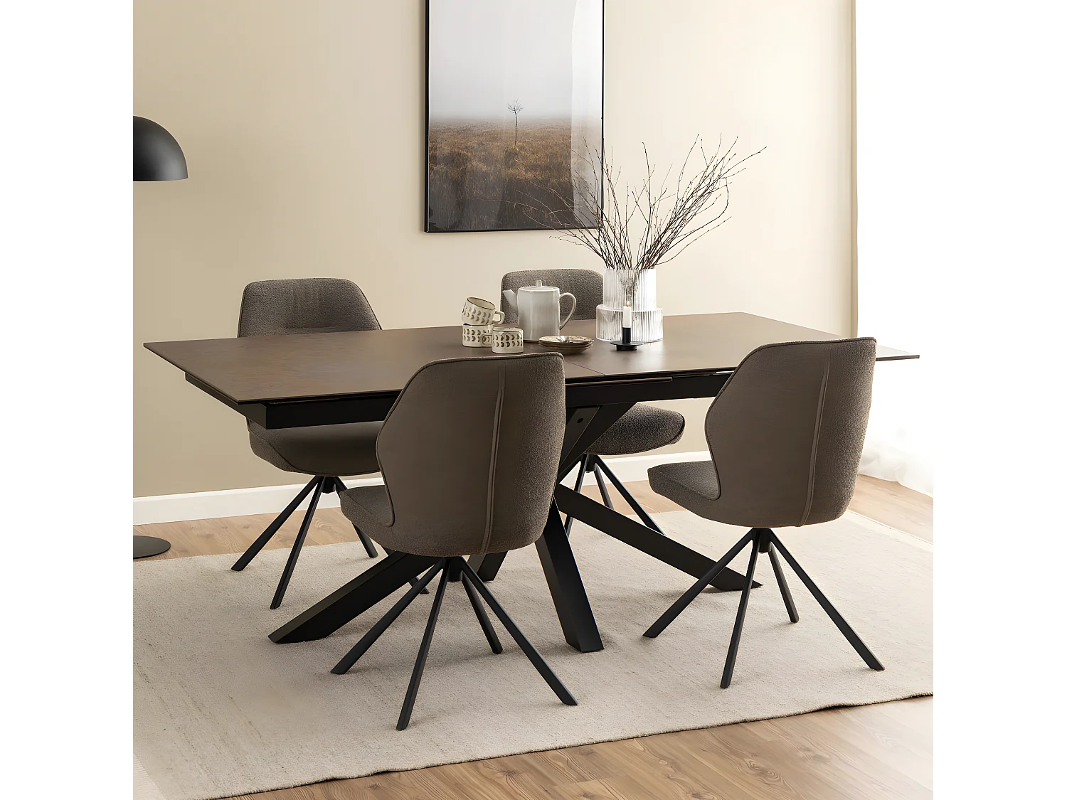Eurame - Table à manger extensible 6 à 12 personnes en céramique et métal 200-240x100cm - Marron