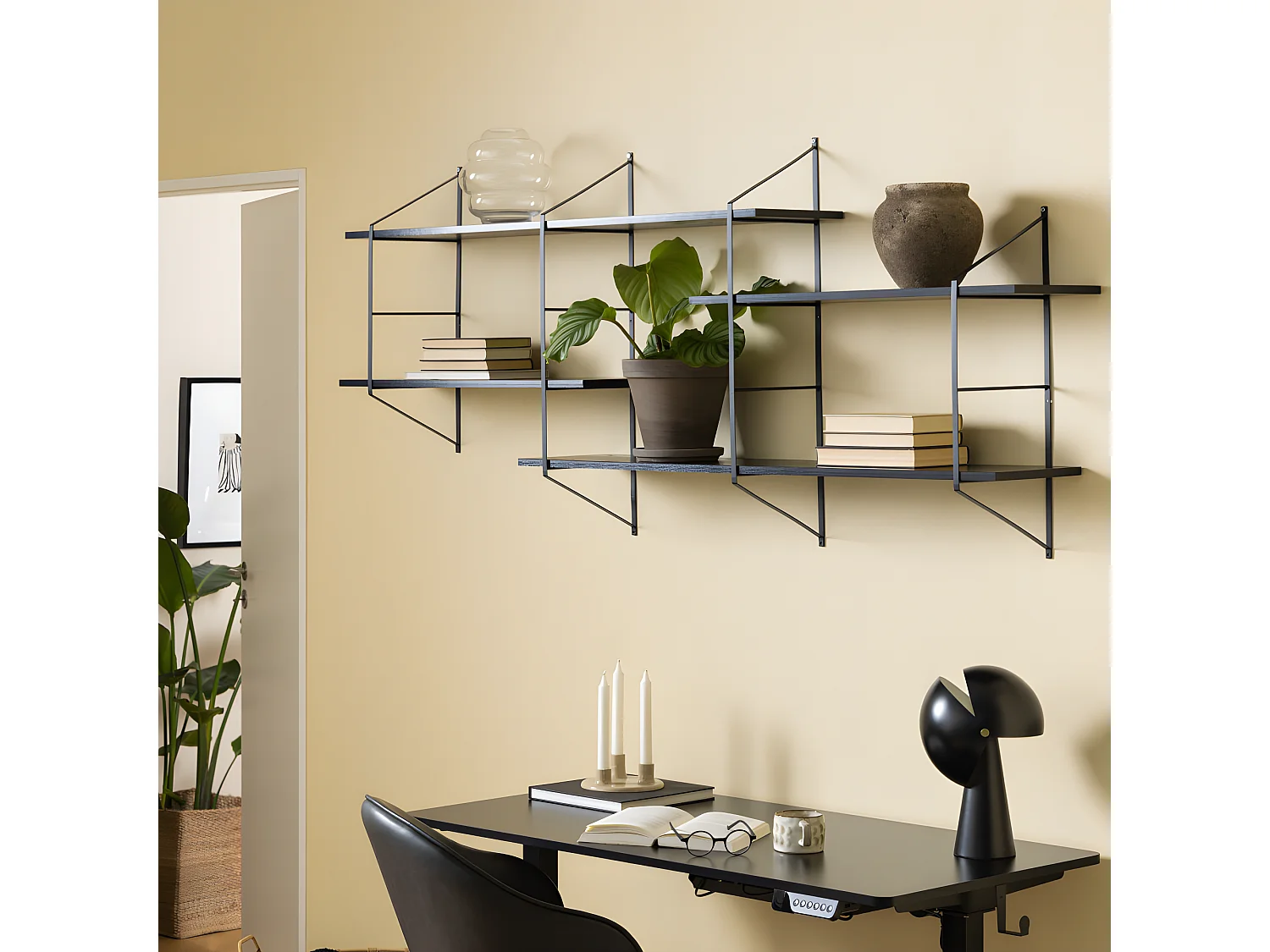 Tocro - Etagère murale en bois et métal L191cm - Noir