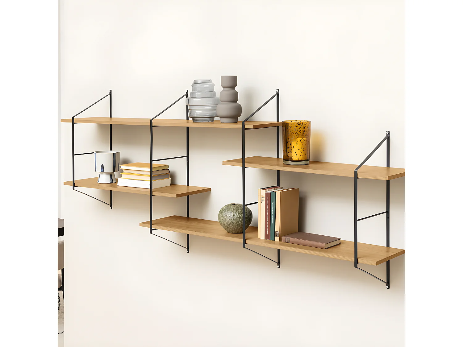 Tocro - Etagère murale en bois et métal L191cm - Bois clair