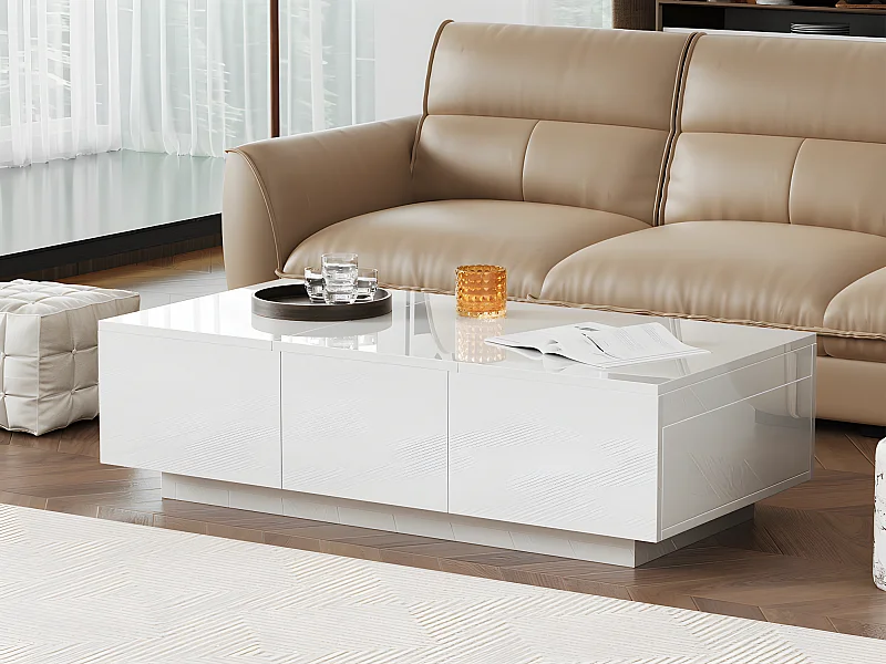 Table basse - 2 tiroirs et 2 coffres  - en panneaux de particules - Blanc