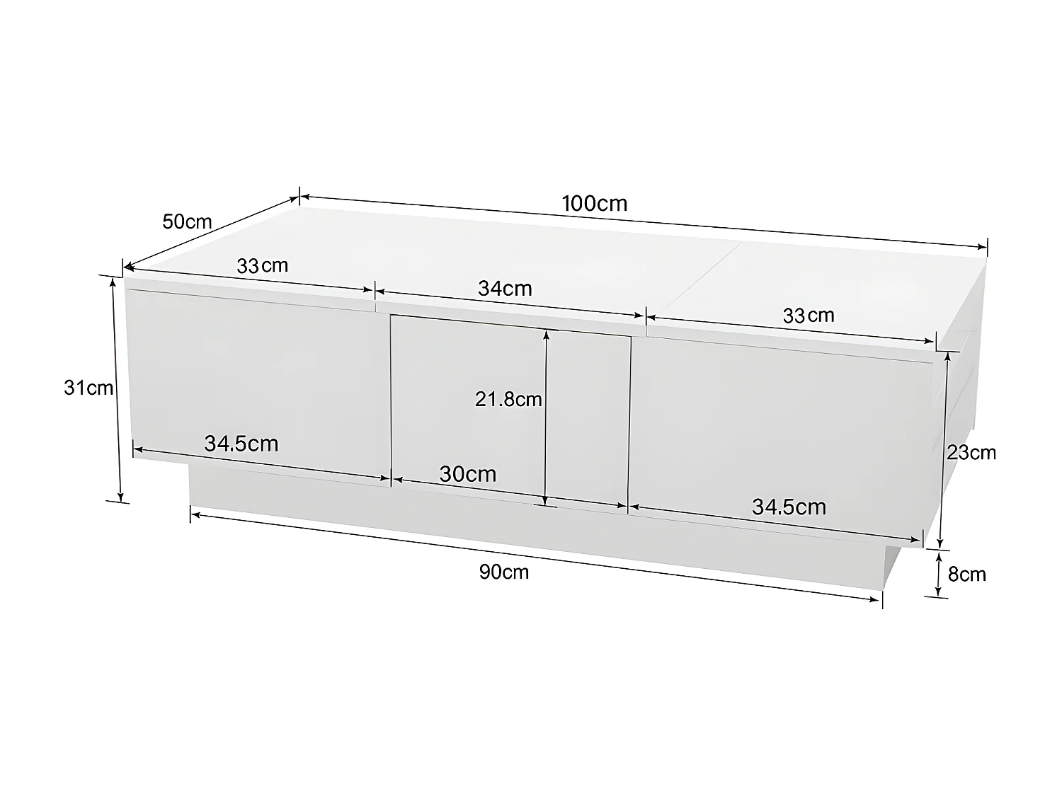 Table basse - 2 tiroirs et 2 coffres  - en panneaux de particules - Blanc