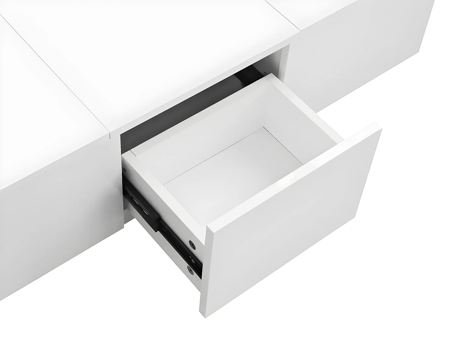 Table basse - 2 tiroirs et 2 coffres  - en panneaux de particules - Blanc