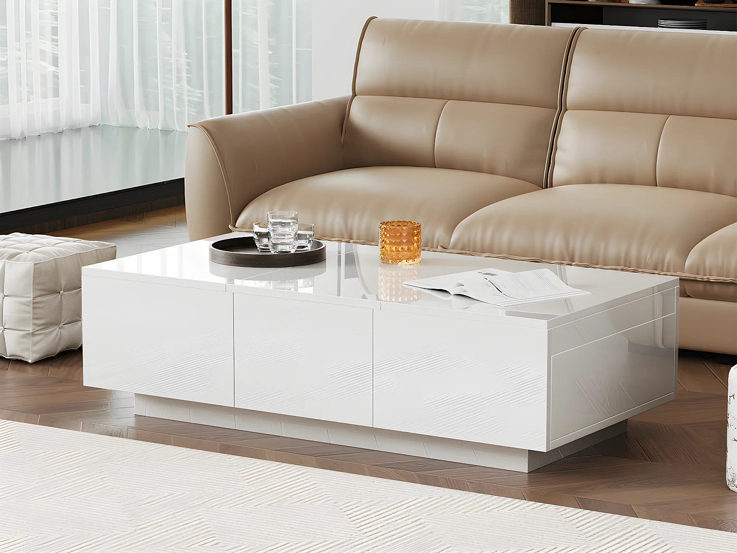 Mesa de centro - 2 cajones y 2 cómodas - de tablero de partículas - Blanco