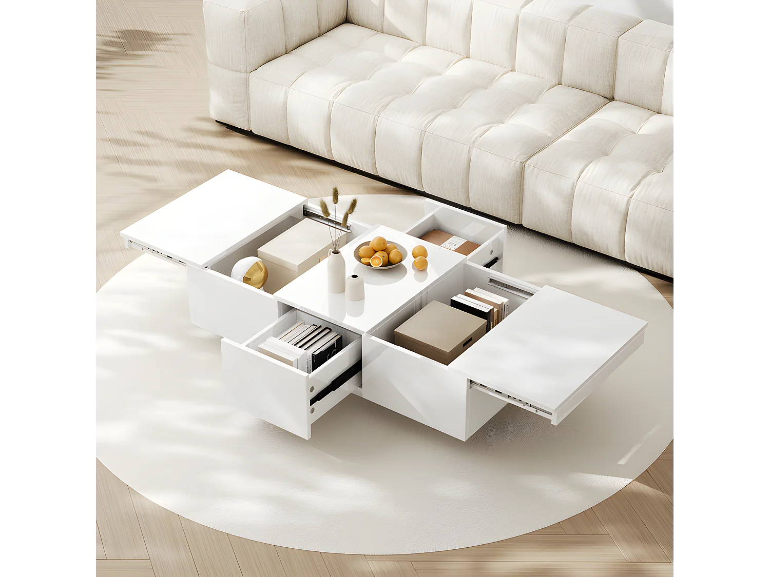 Mesa de centro - 2 cajones y 2 cómodas - de tablero de partículas - Blanco