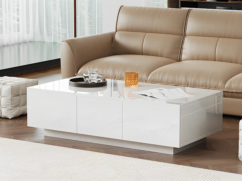 Couchtisch – 2 Schubladen und 2 Truhen – aus Spanplatte – Weiß