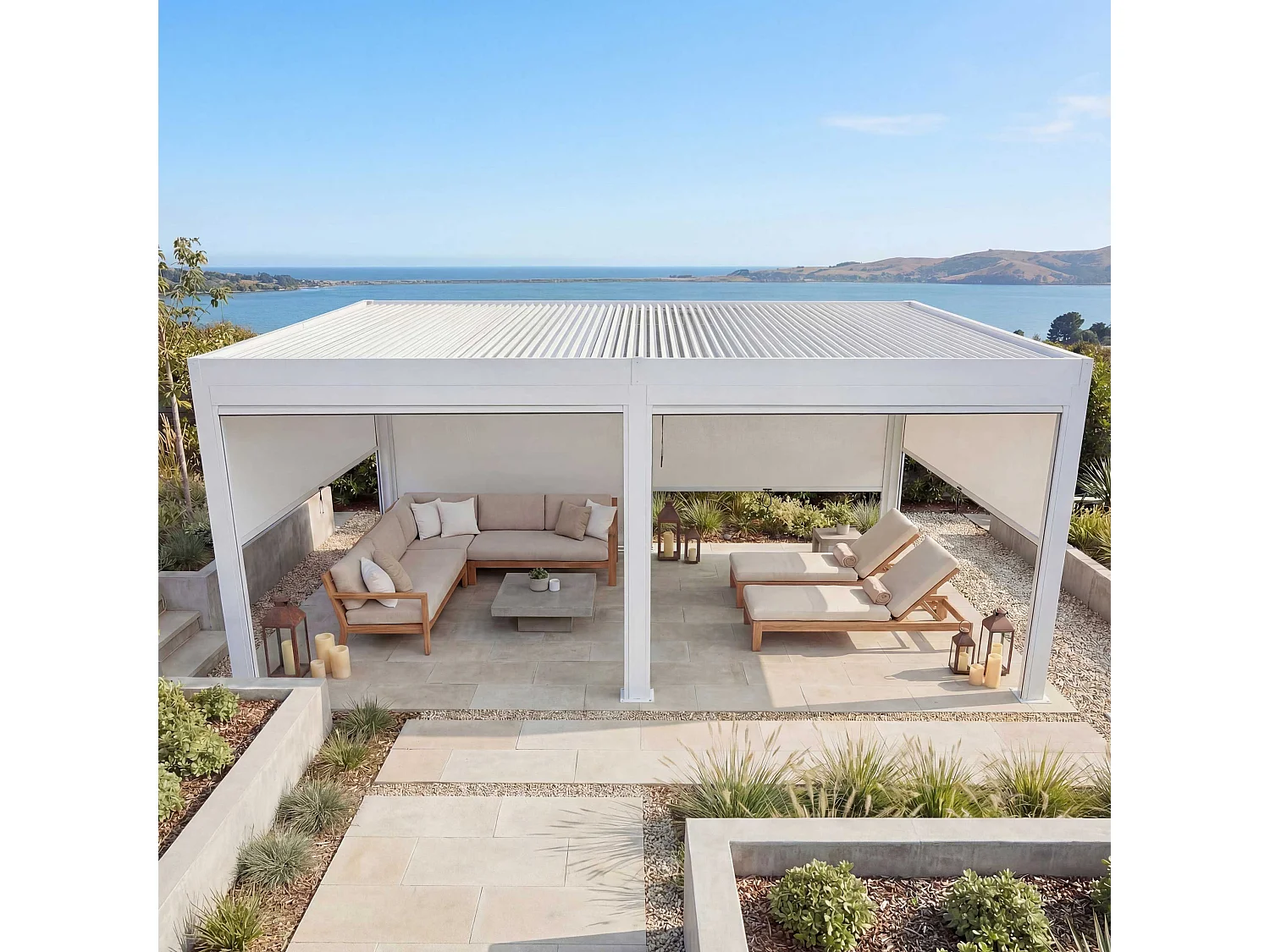 Pergola MCW-L46 mit Seitenwand, Weiß