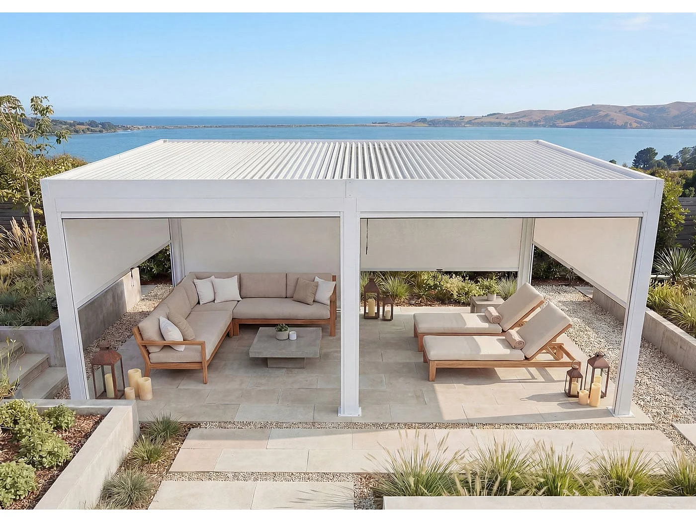 Pergola MCW-L46 mit Seitenwand, Weiß