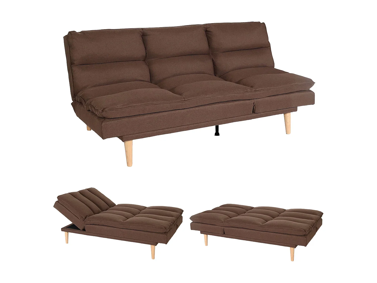 Divano letto sofà reclinabile schienale regolabile MCW-M79 tessuto marrone