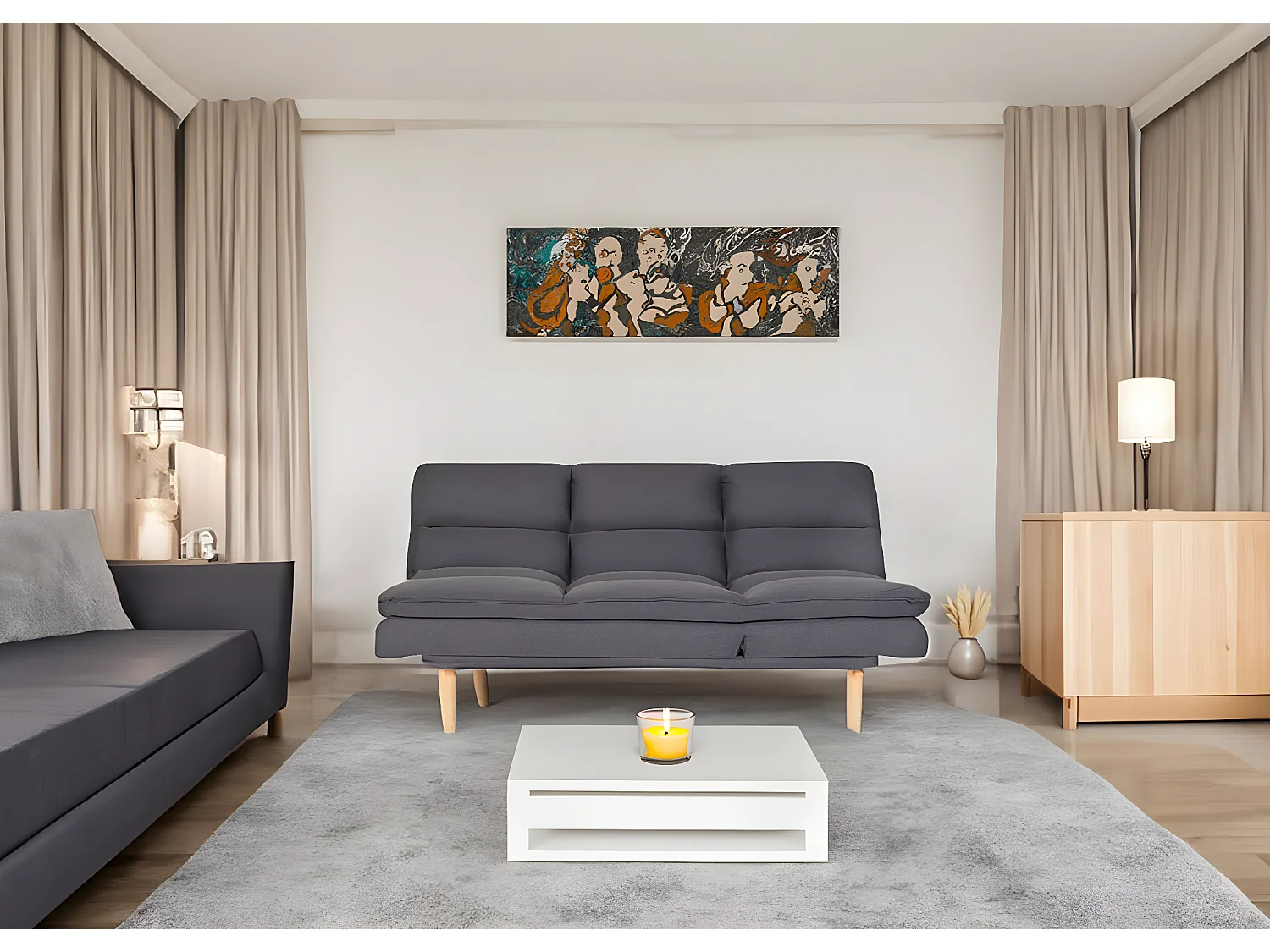 Schlafsofa MCW-M79, Stoff/Textil creme