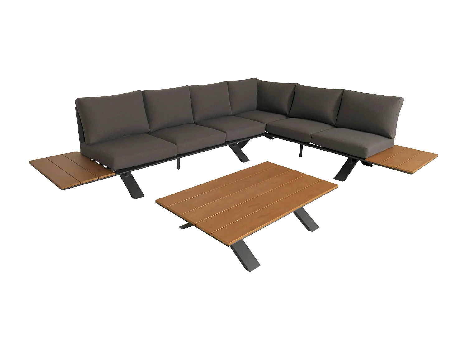 Set salotto giardino esterno salottino componibile MCW-M62 alluminio polietilene antracite cuscini grigio scuro