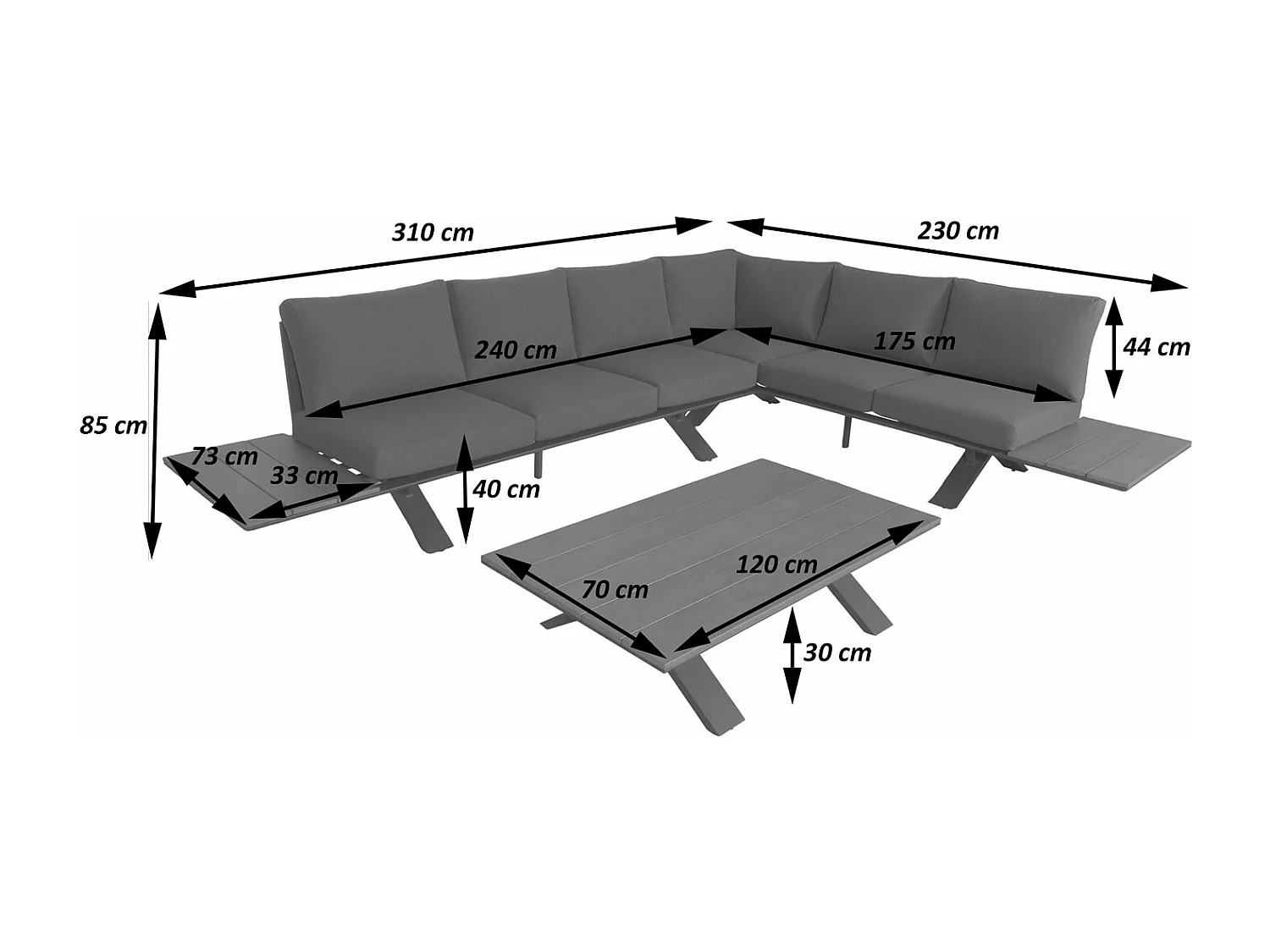 Set salotto giardino esterno salottino componibile MCW-M62 alluminio polietilene antracite cuscini grigio scuro