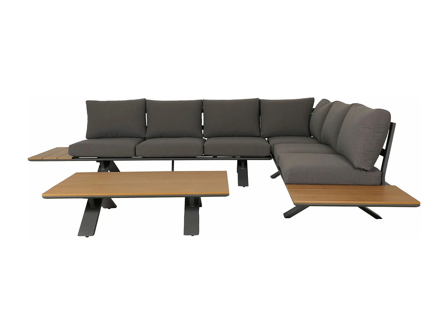 Set salotto giardino esterno salottino componibile MCW-M62 alluminio polietilene antracite cuscini grigio scuro