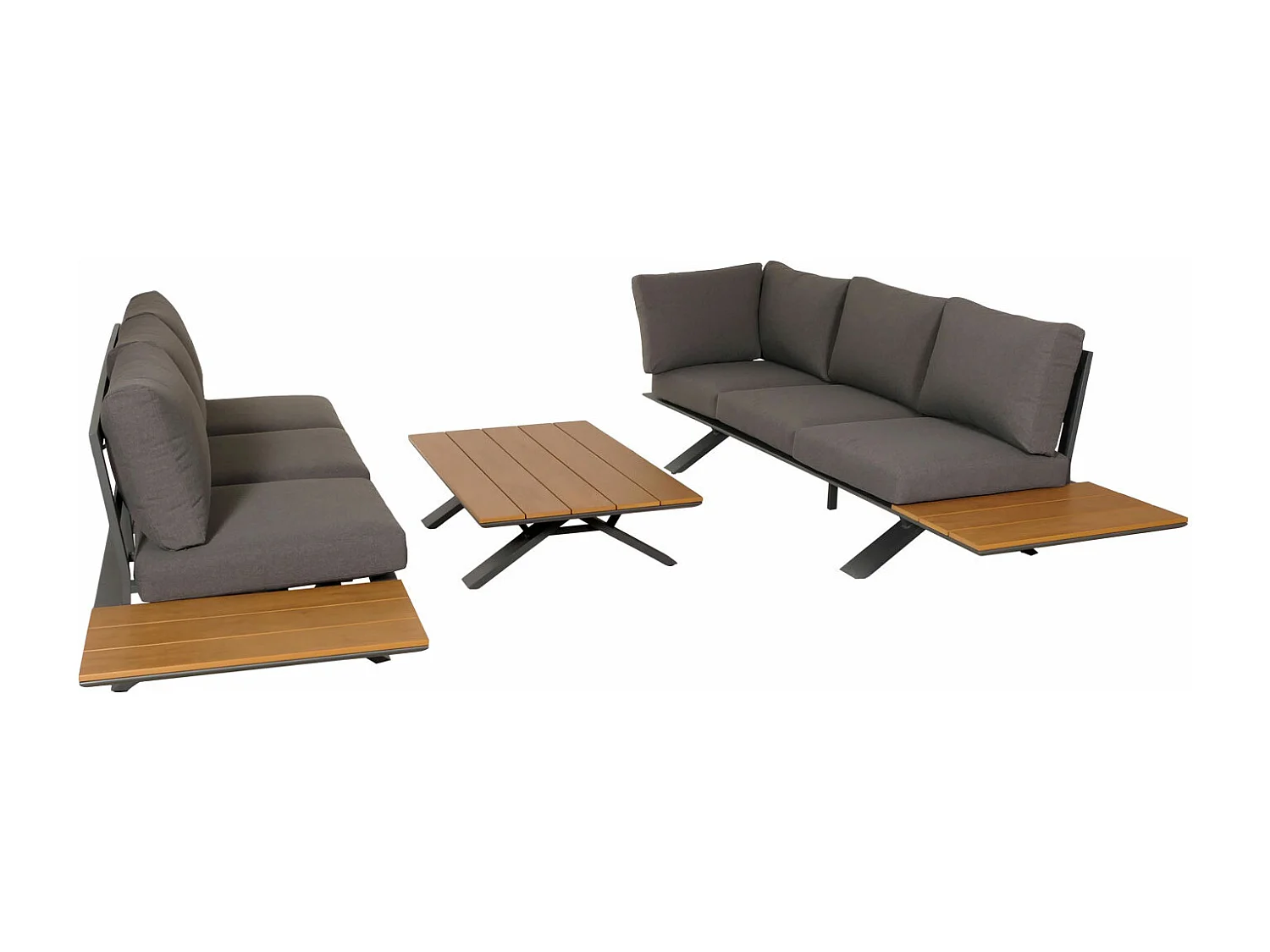 Set salotto giardino esterno salottino componibile MCW-M62 alluminio polietilene antracite cuscini grigio scuro