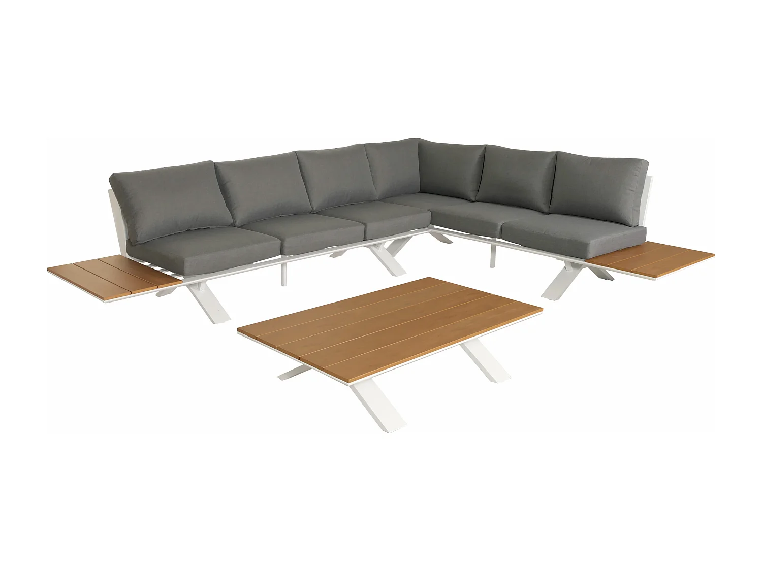 Garten-Garnitur MCW-M62, Gestell weiß, Polster hellgrau