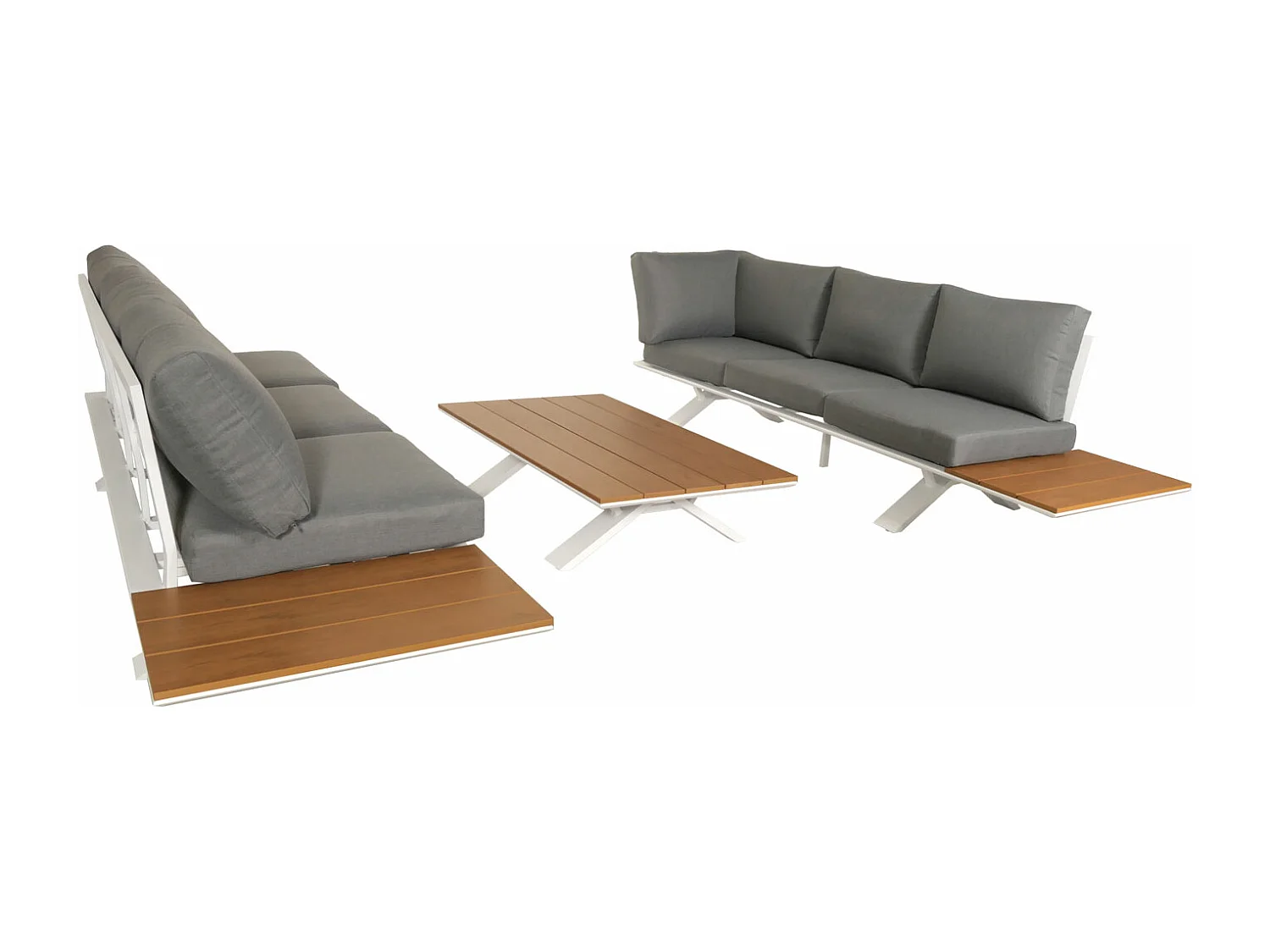 Garten-Garnitur MCW-M62, Gestell weiß, Polster hellgrau