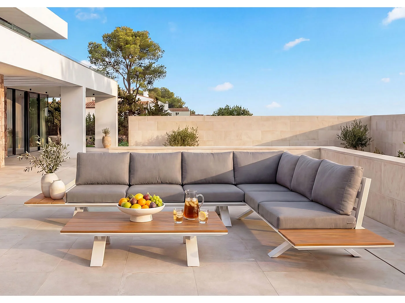 Tuinset MCW-M62,  frame wit, bekleding lichtgrijs