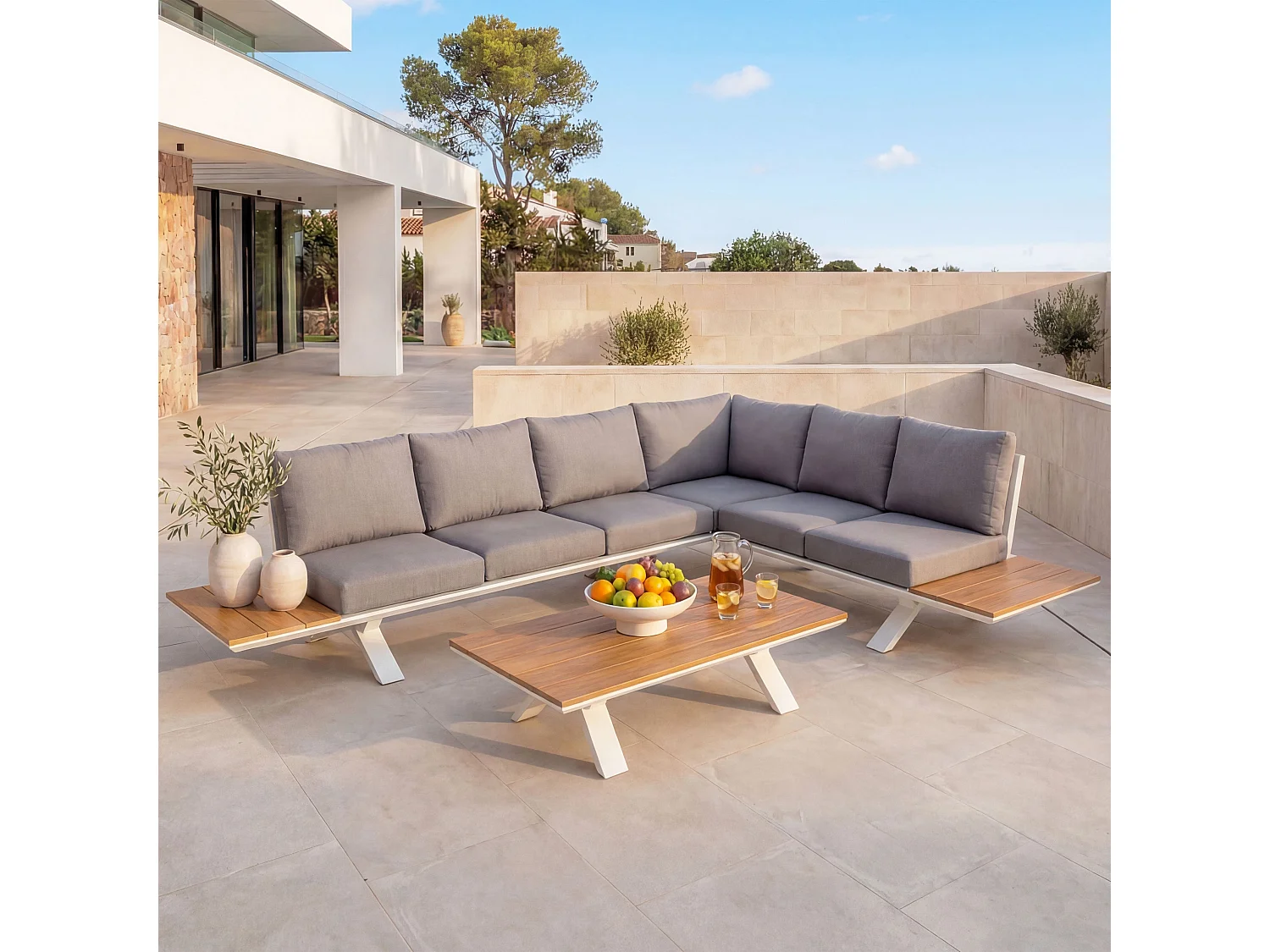 Tuinset MCW-M62,  frame wit, bekleding lichtgrijs