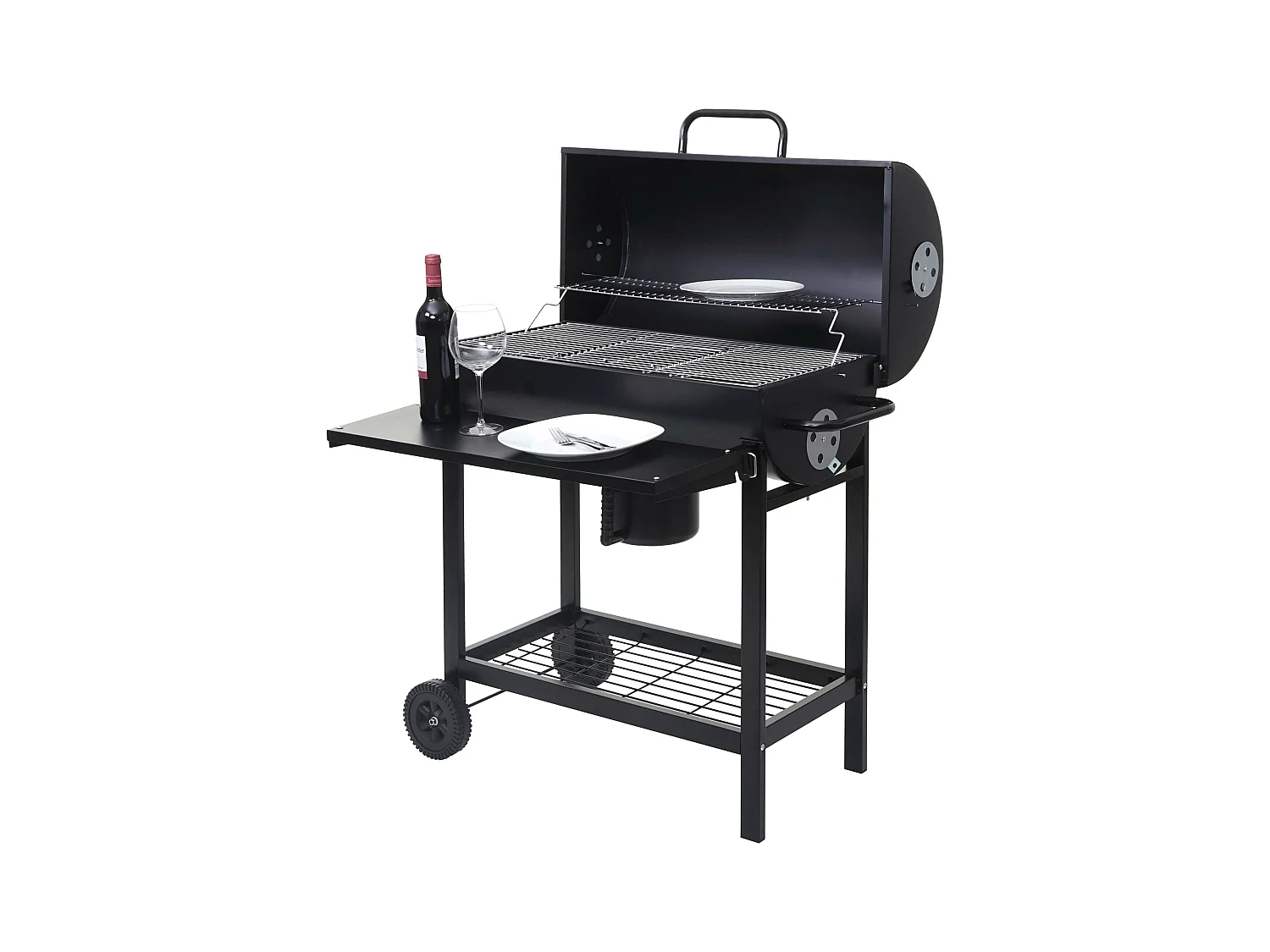 Barbecue grill doppia griglia con ruote MCW-F70 acciaio 53x93x103cm nero