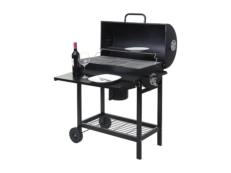 Barbecue grill doppia griglia con ruote MCW-F70 acciaio 53x93x103cm nero
