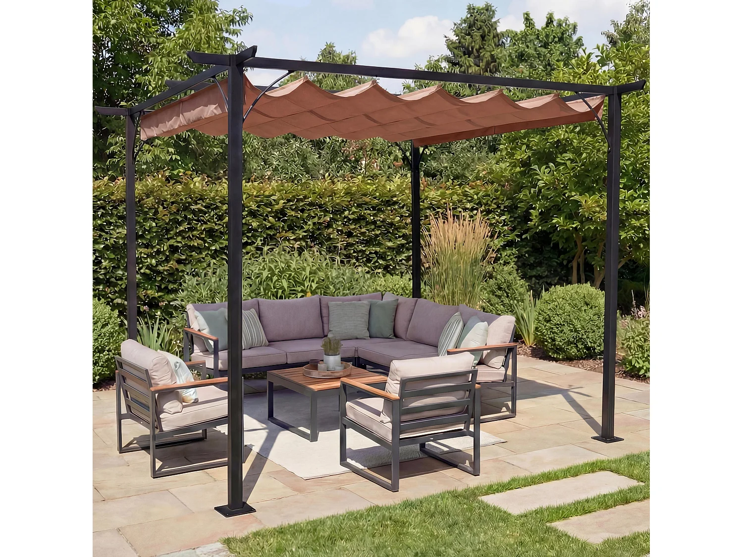 Pergola MCW-C42, 3,5x3,5m taupe-braun