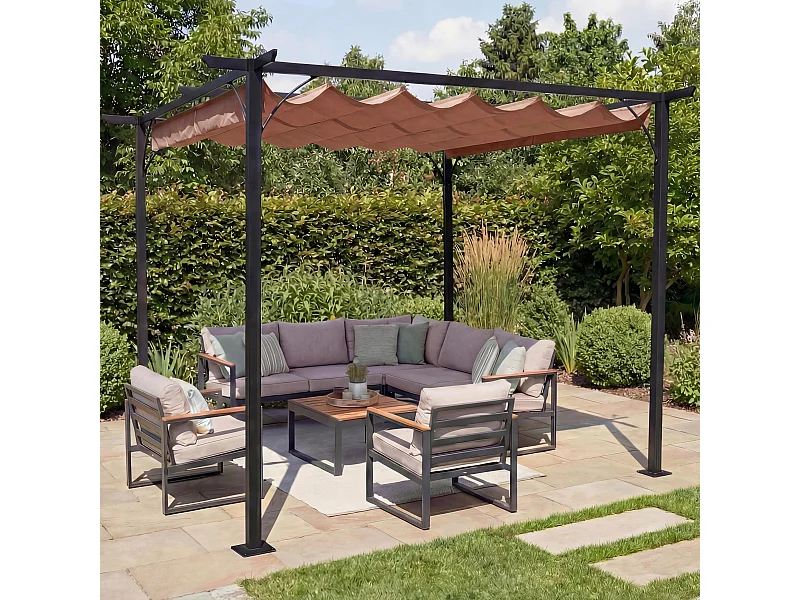 Pergola MCW-C42, 3,5x3,5m taupe-braun