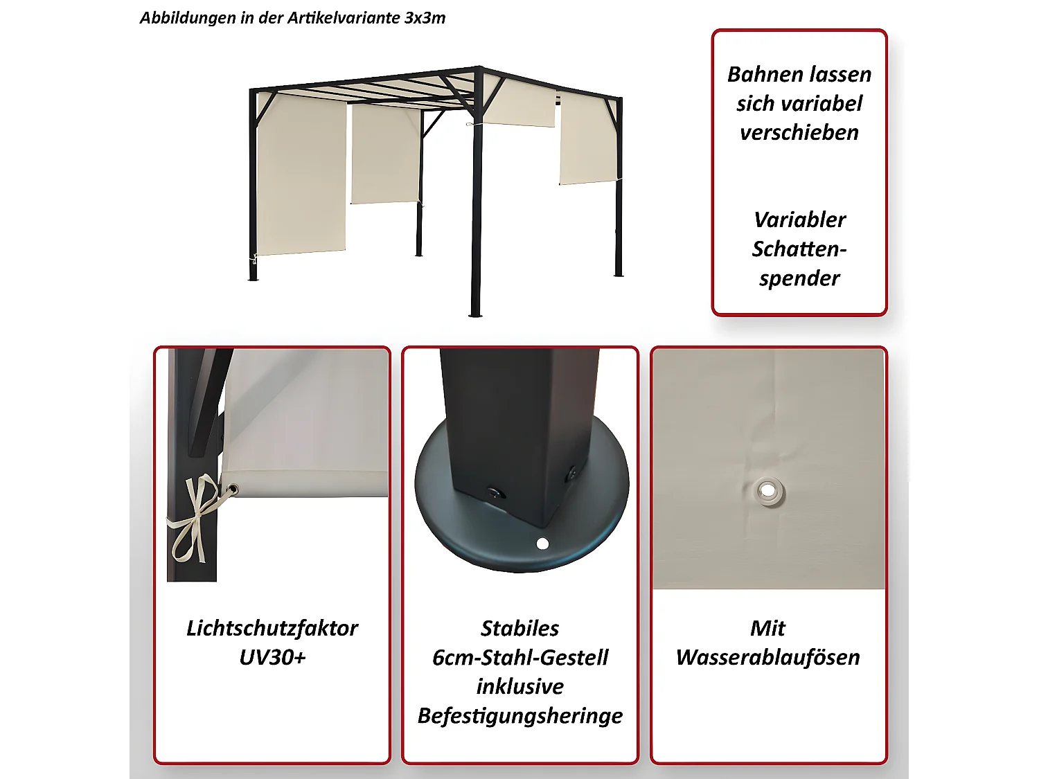 Gazebo pergola regolabile baldacchino moderno elegante giardino patio Baia acciaio poliestere 4x3m avorio