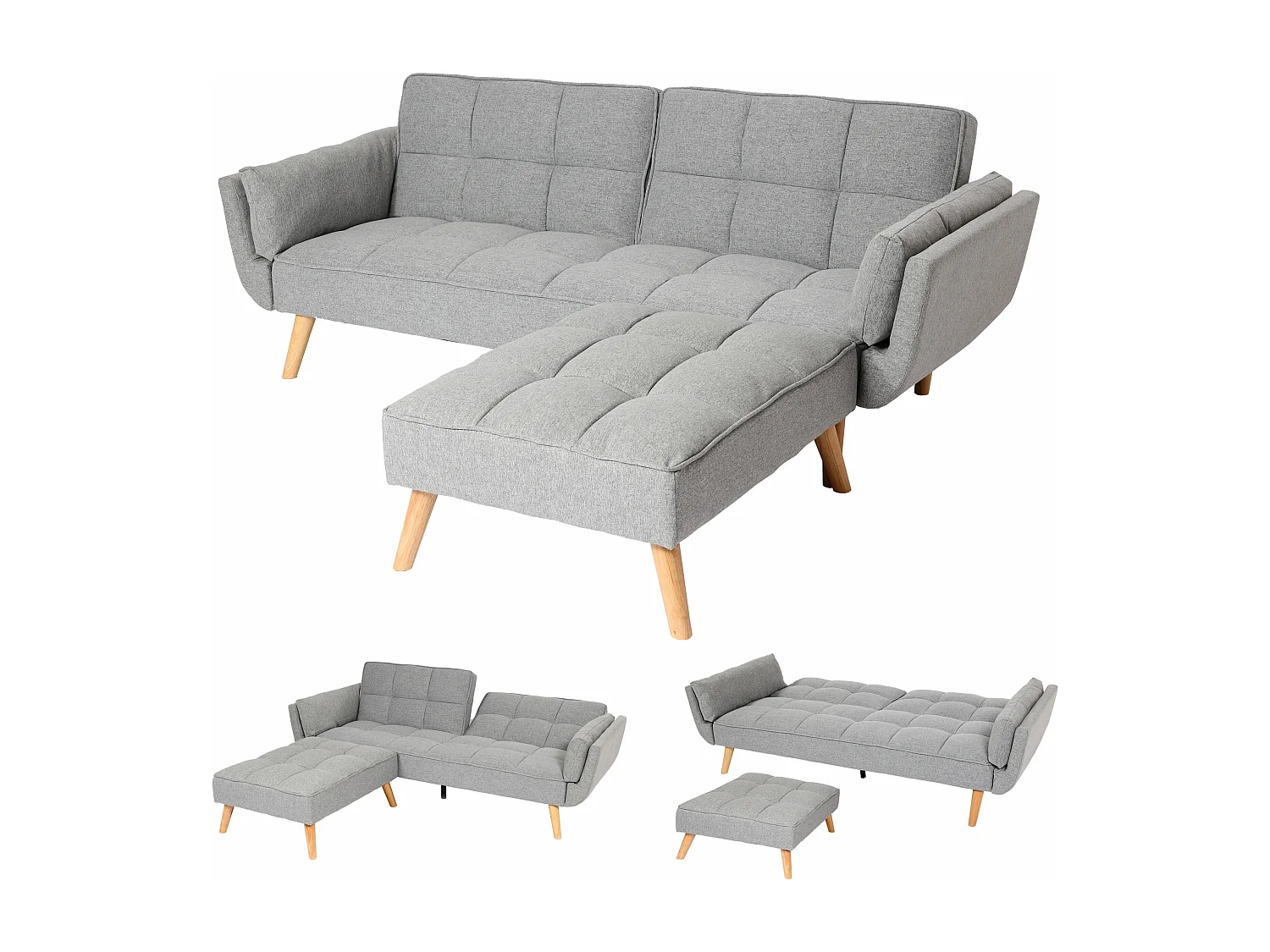 Slaapbank MCW-K18,  stof/textiel lichtgrijs