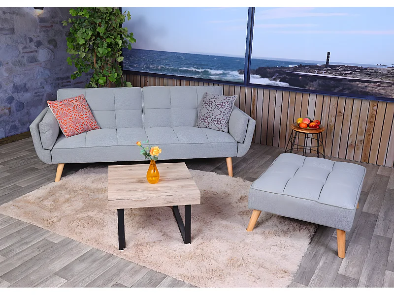 Schlafsofa MCW-K18, Stoff/Textil hellgrau