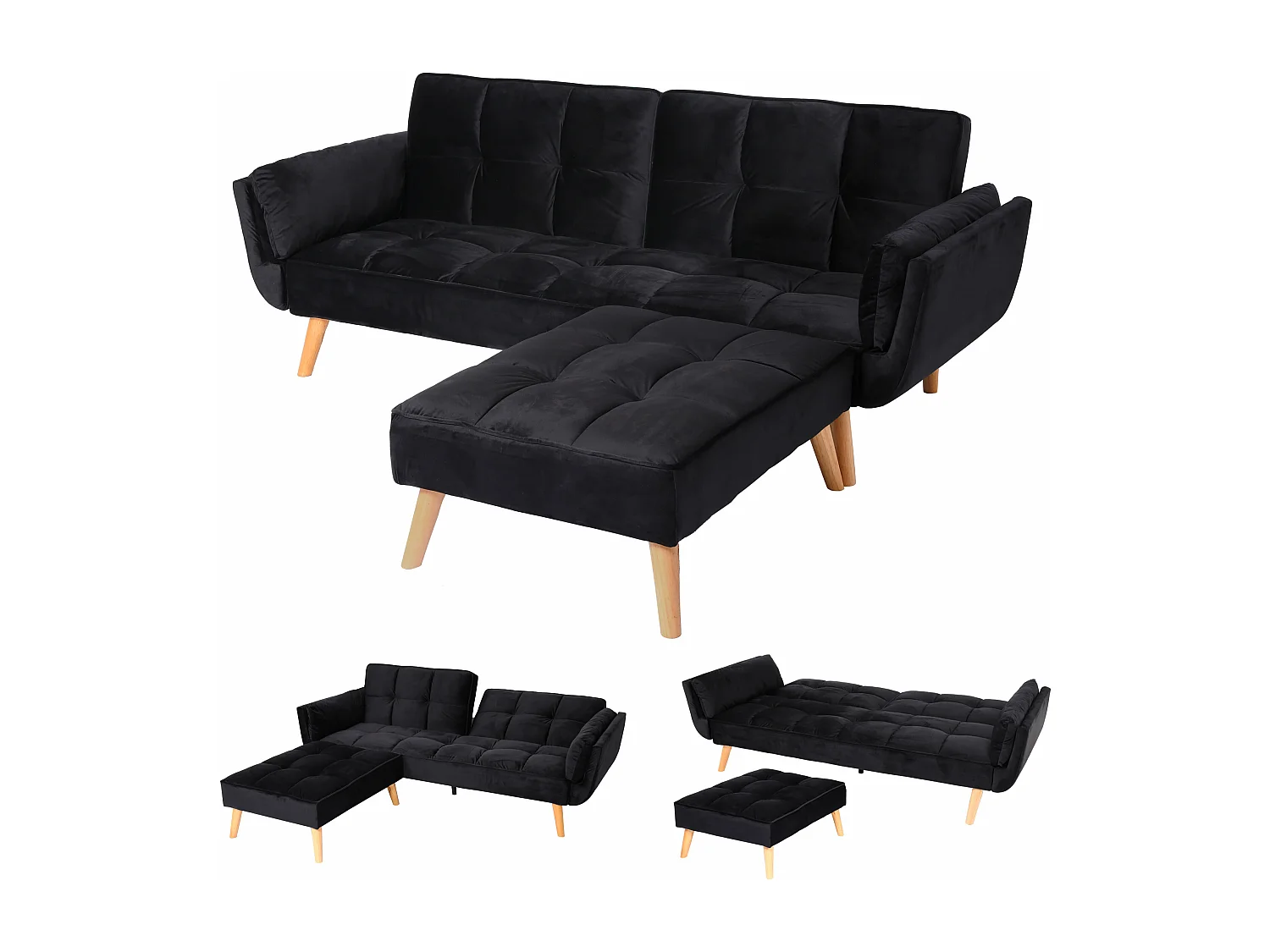Sofa rozkładana MCW-K18,  aksamitny czarny