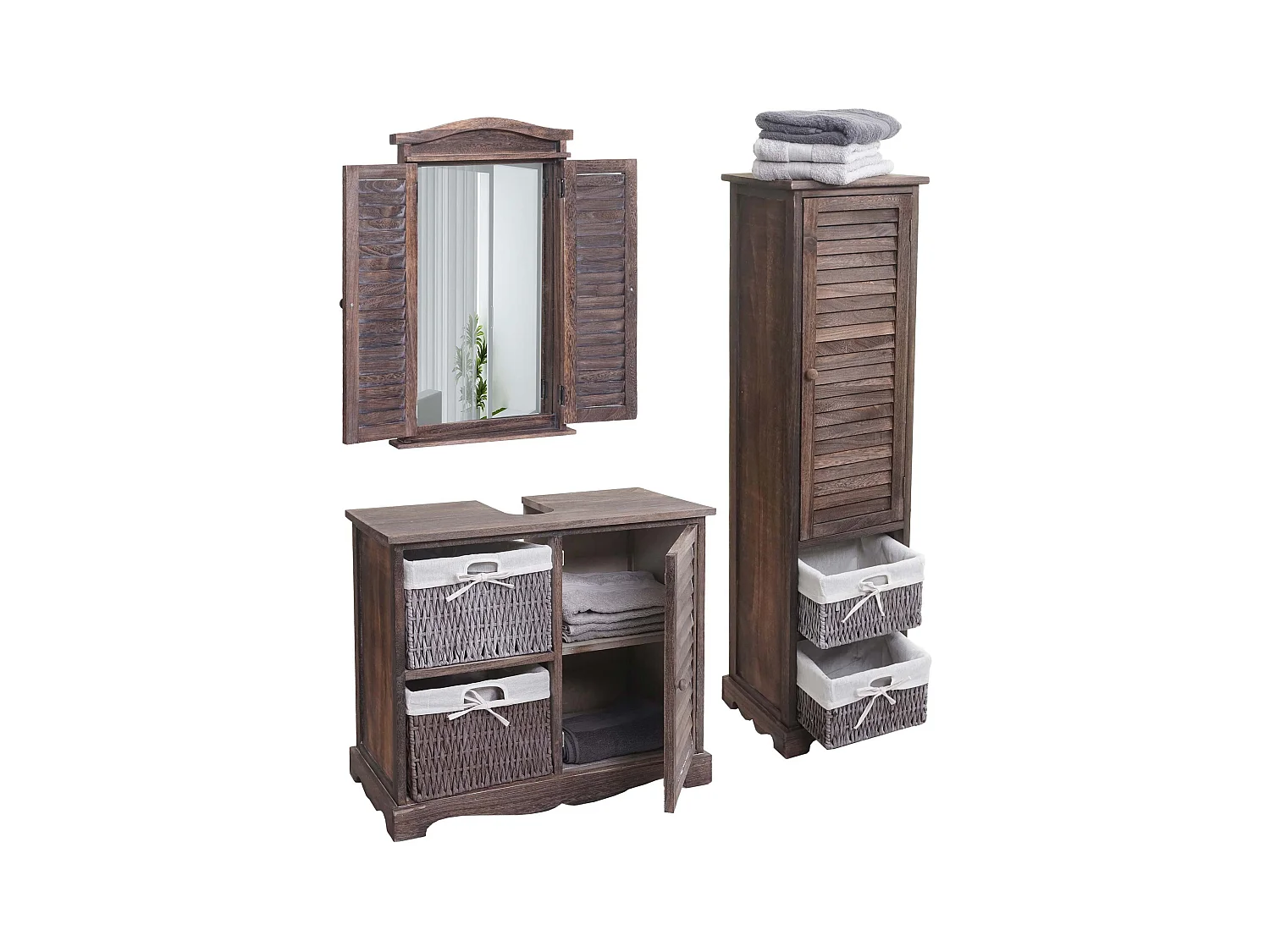 Badezimmerset MCW-H20 (3-teilig), Shabby braun
