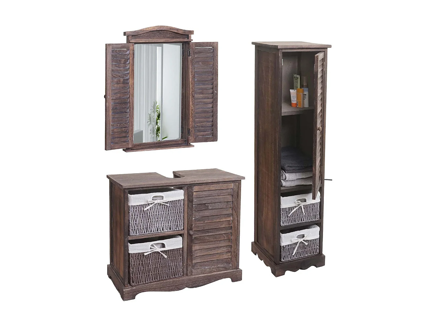 Badezimmerset MCW-H20 (3-teilig), Shabby braun