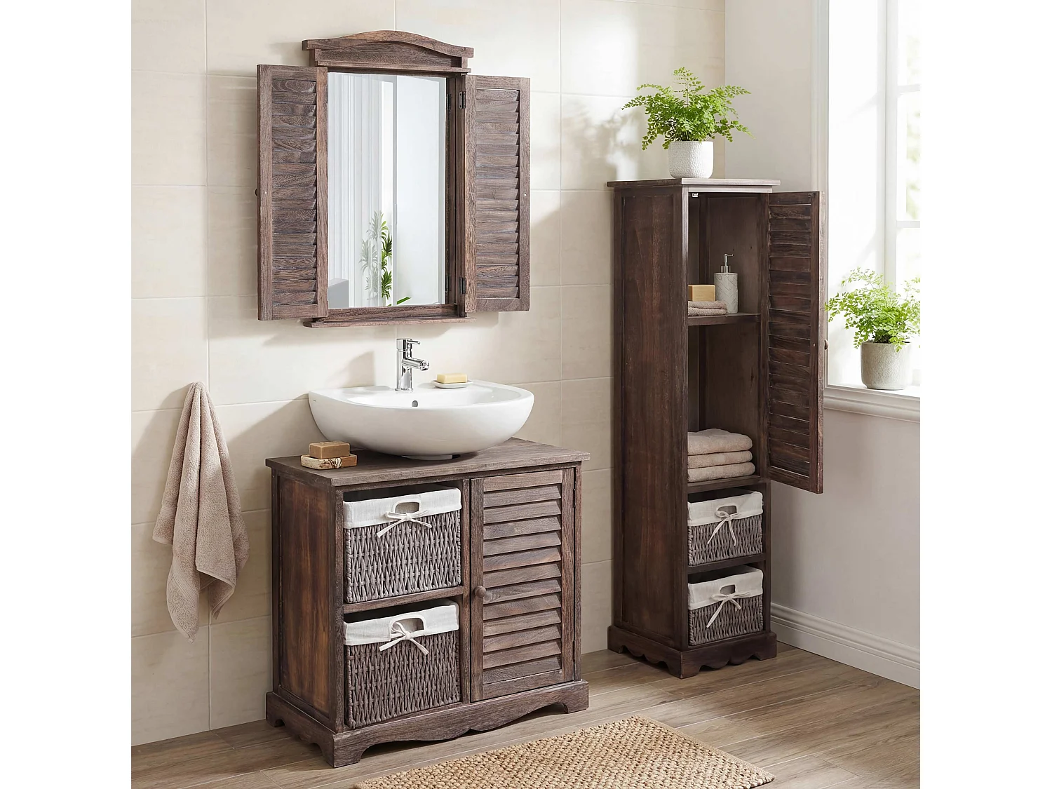 Badkamerset MCW-H20 (3-delig),  shabby bruin
