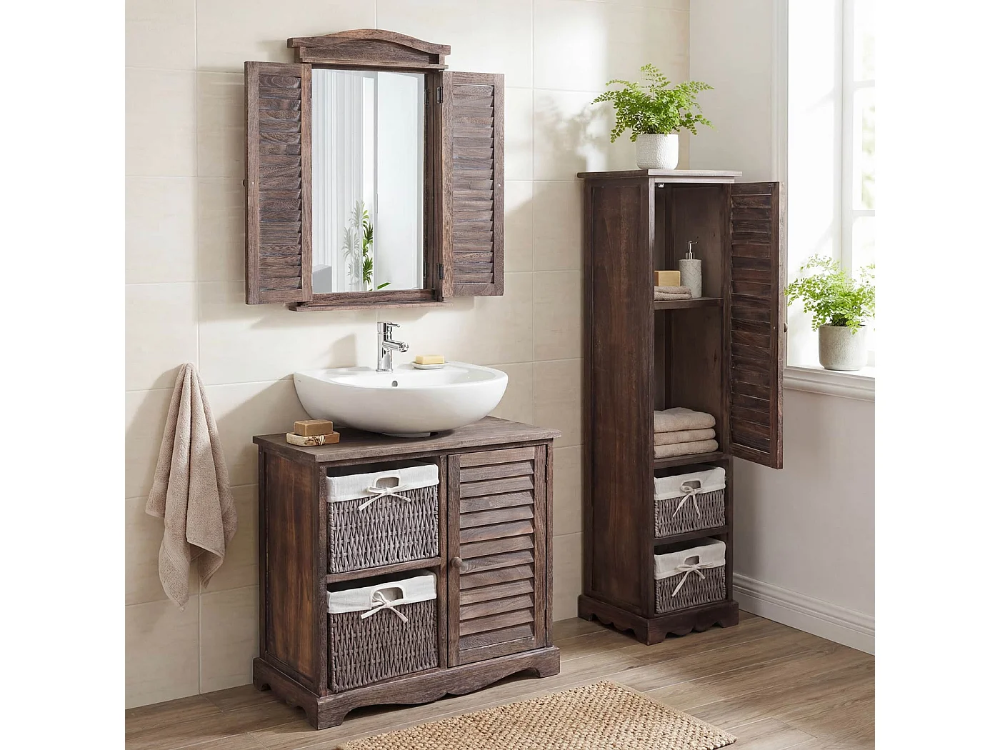 Badkamerset MCW-H20 (3-delig),  shabby bruin
