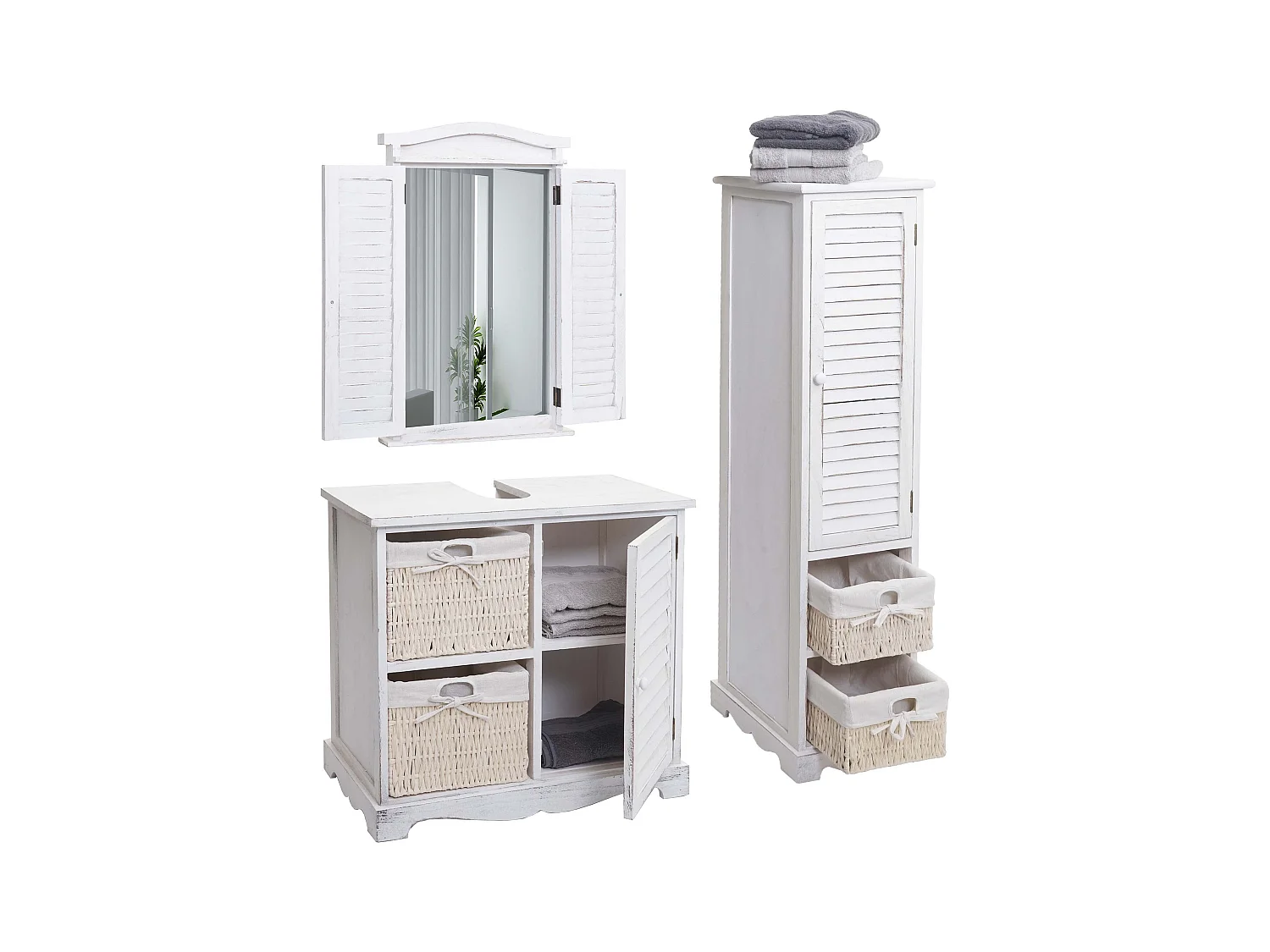 Badezimmerset MCW-H20 (3-teilig), Shabby weiß