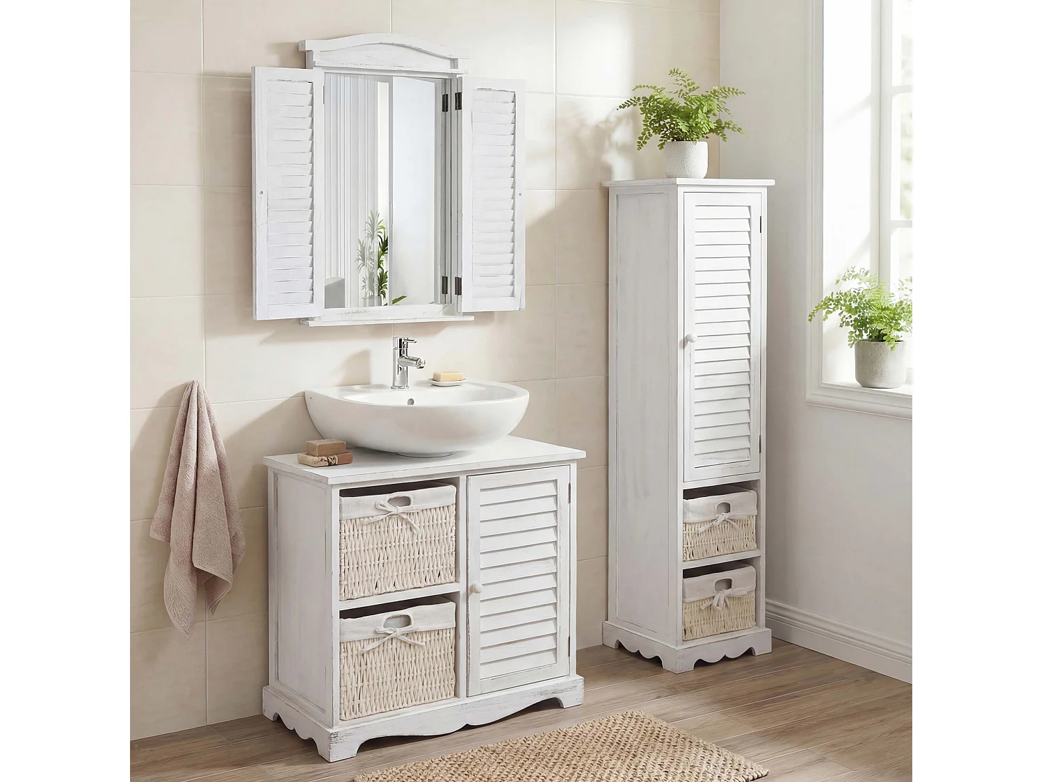 Badezimmerset MCW-H20 (3-teilig), Shabby weiß