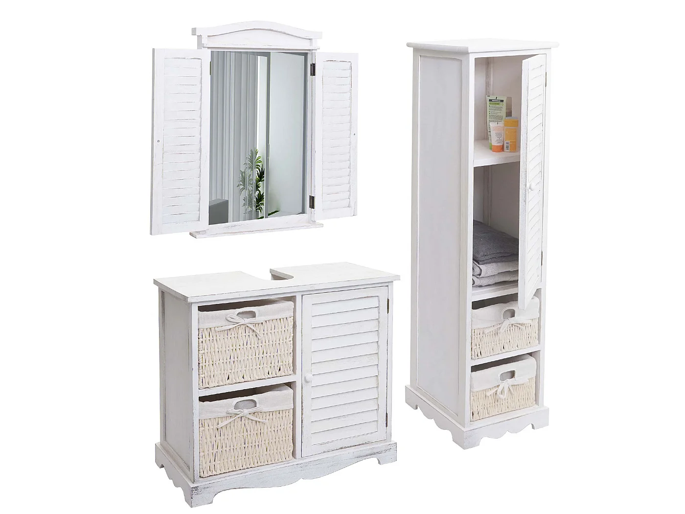 Badezimmerset MCW-H20 (3-teilig), Shabby weiß
