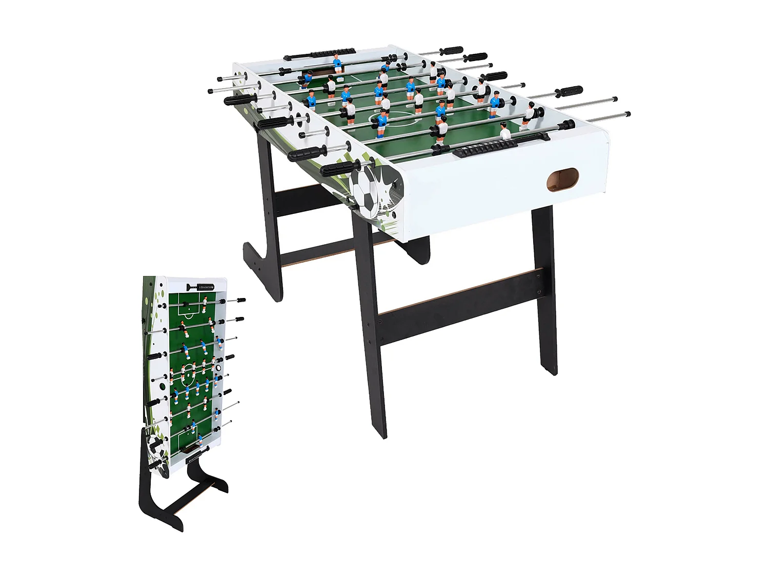 Calcio Balilla calcetto biliardino pieghevole Londra 60x121x84cm MDF bianco verde con motivo