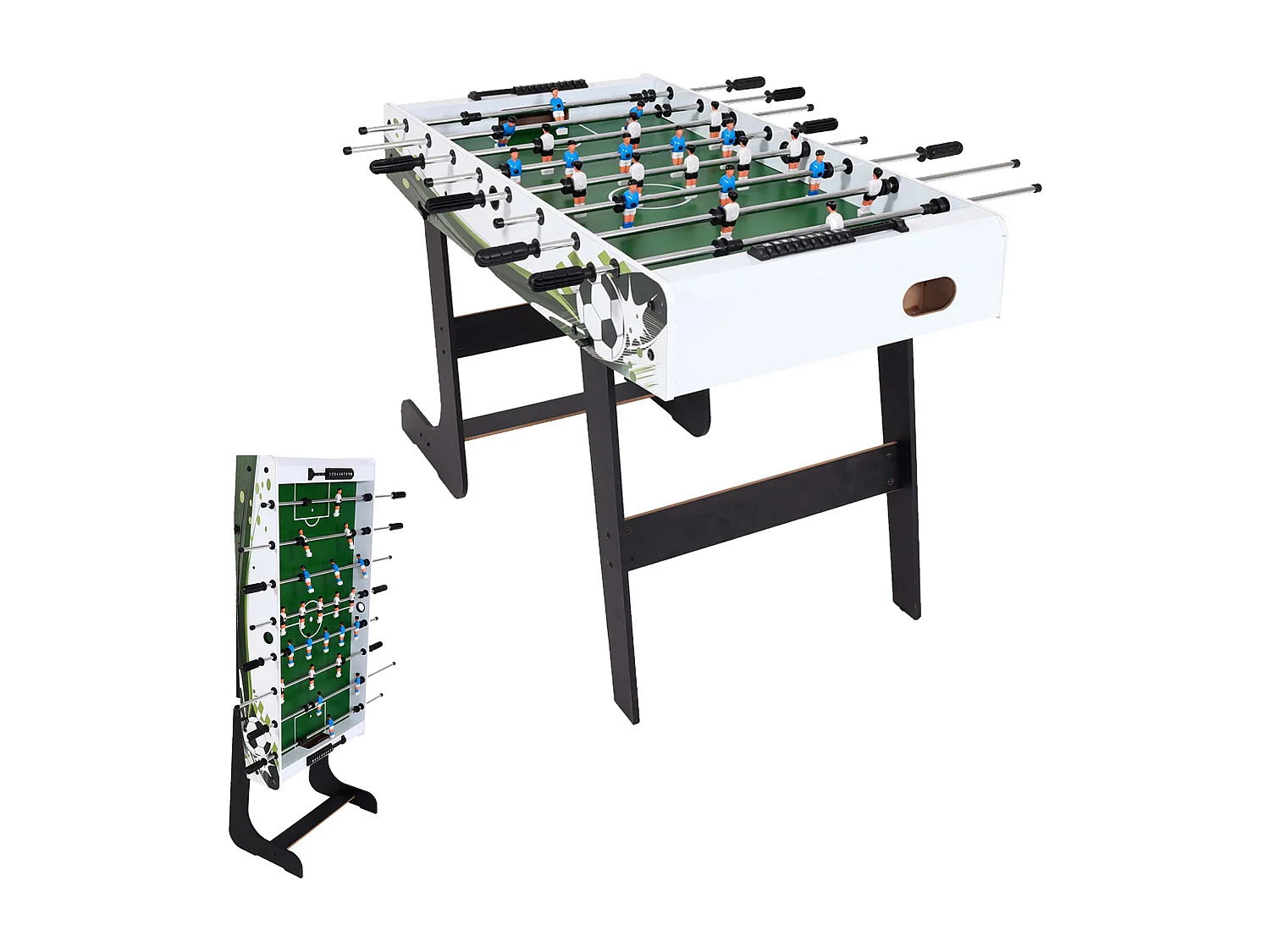 Tischkicker Manchester klappbar, Weiß/grün Fußballmotiv