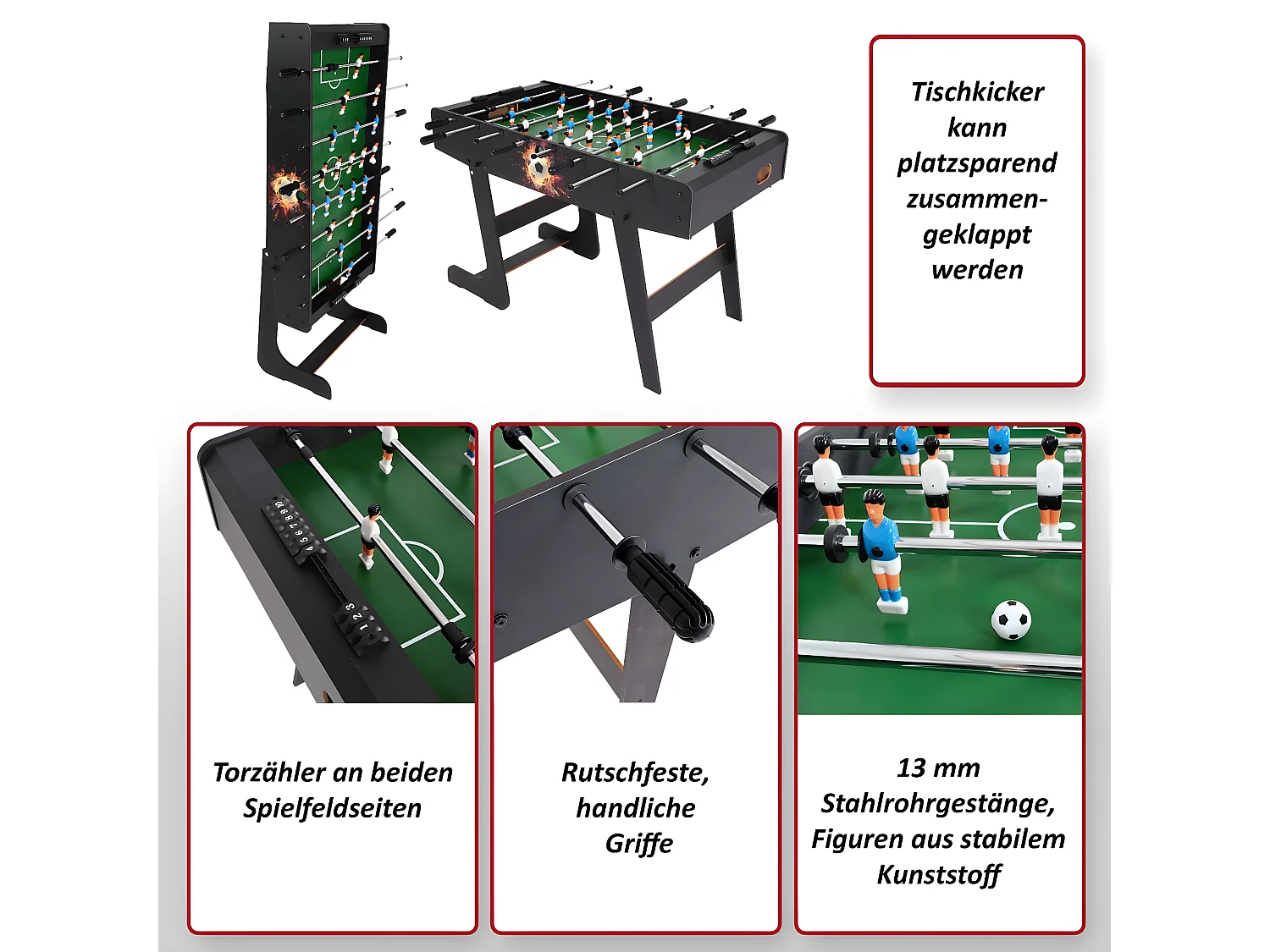 Calcio Balilla calcetto biliardino pieghevole Londra 60x121x84cm MDF legno chiaro