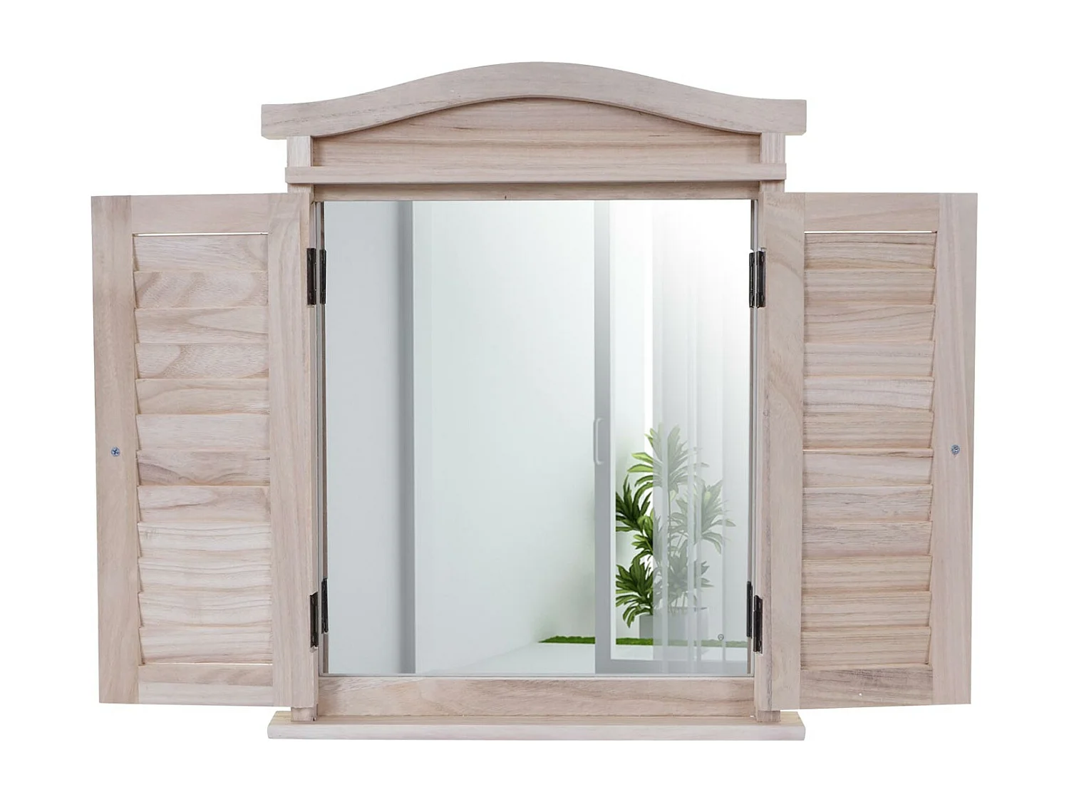 Wandspiegel mit Fensterläden, Naturbraun