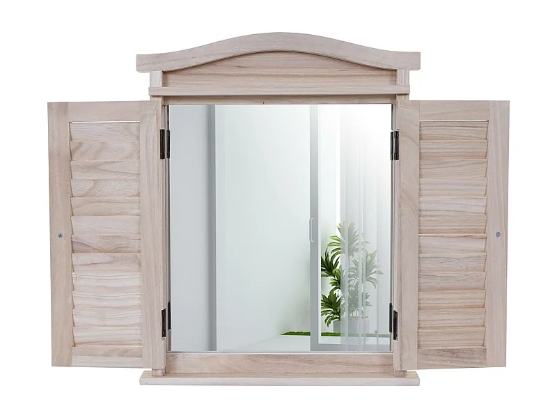 Wandspiegel mit Fensterläden, Naturbraun