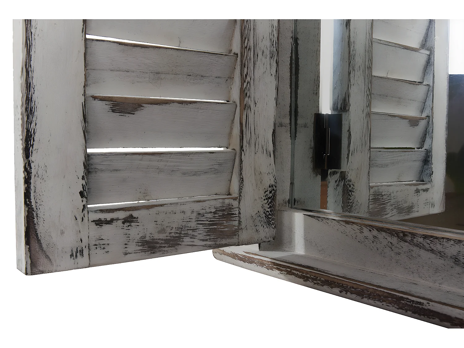 Wandspiegel mit Fensterläden, Grau shabby