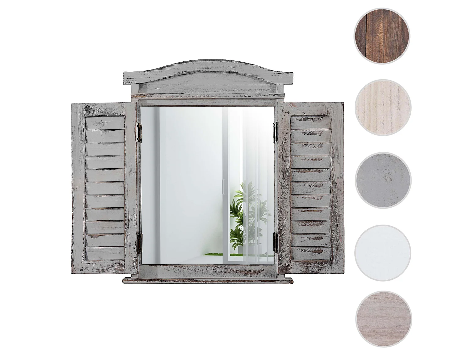 Wandspiegel mit Fensterläden, Grau shabby